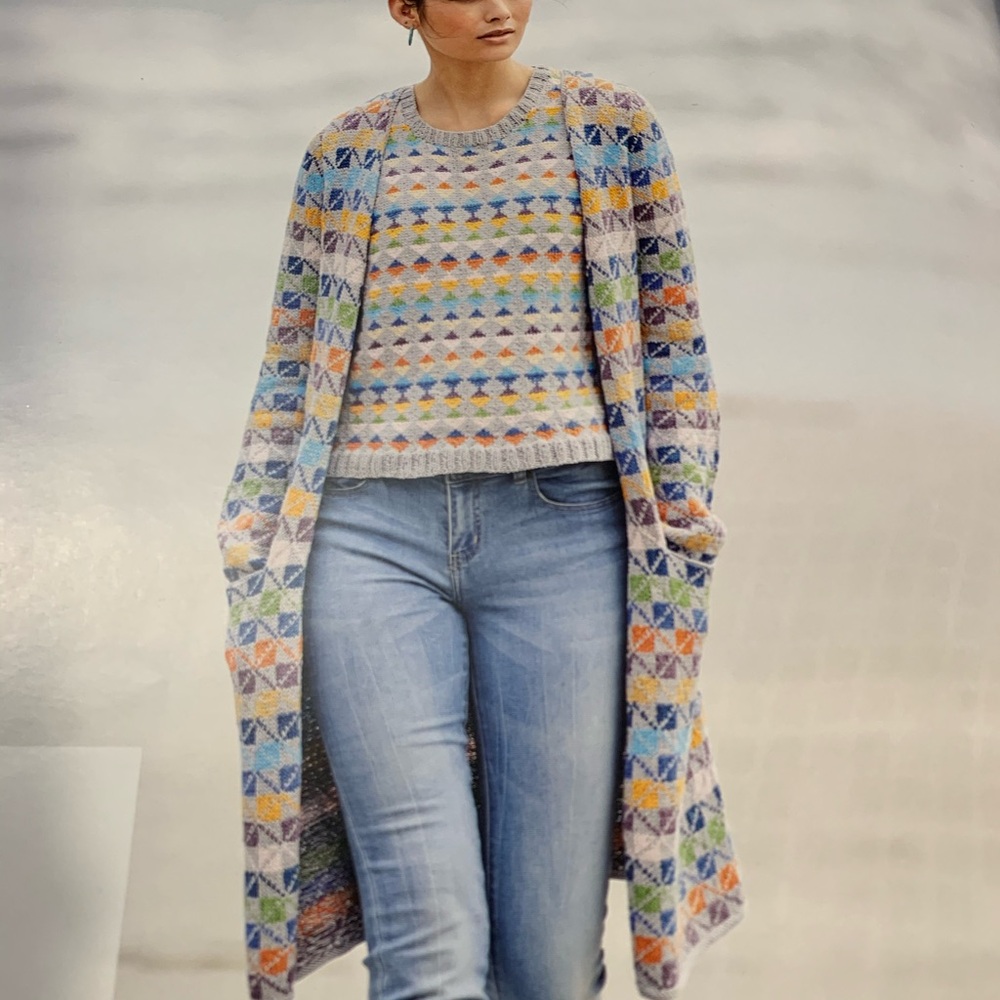 Colorful Geometric Knit Cardigan and Sweater Set
